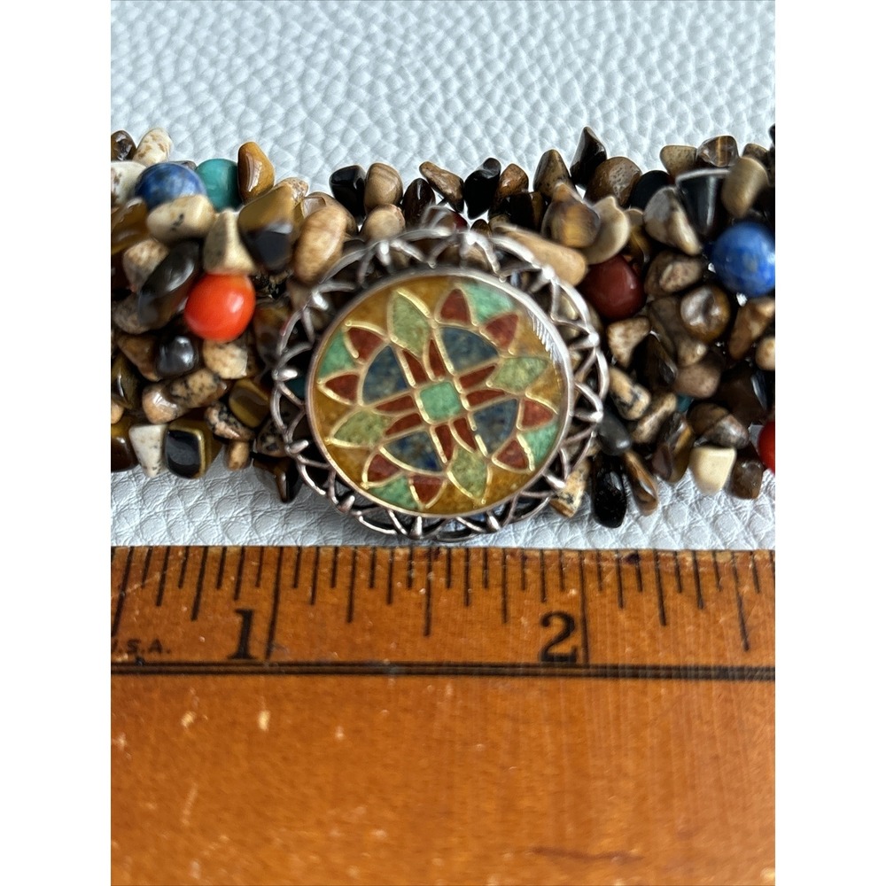 Vintage CAROLYN POLLACK Bracelet 925 Jasper Tiger's Eye Cluster Stretchy Mosaic - Picture 9 of 9